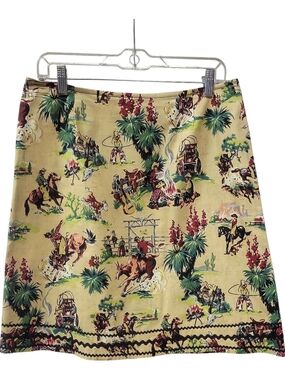 Retro Western Rodeo Cowboy Print A-Line Skirt